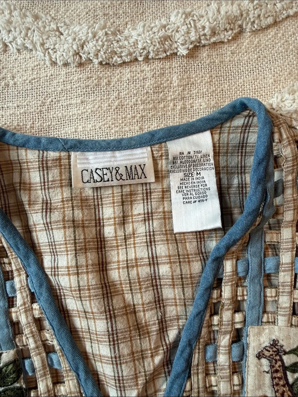 Casey & Max Whimsical Quilted Safari Animal Patchwork Vest - Blue & Beige - Picture 2 of 6